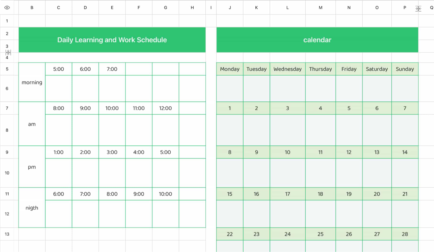 Daily Learning and Work Schedule